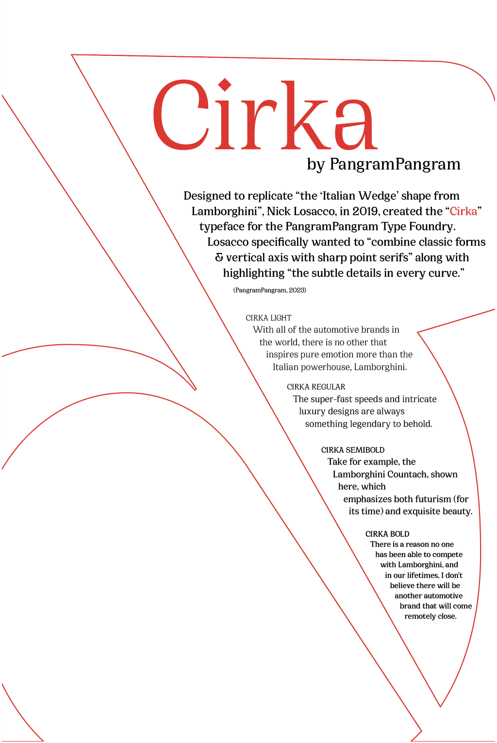 a type specimen poster of the typeface 'Cirka' with a skewed focus to the right side