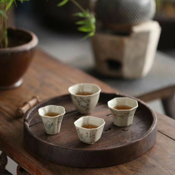 photo of small teacups on tray