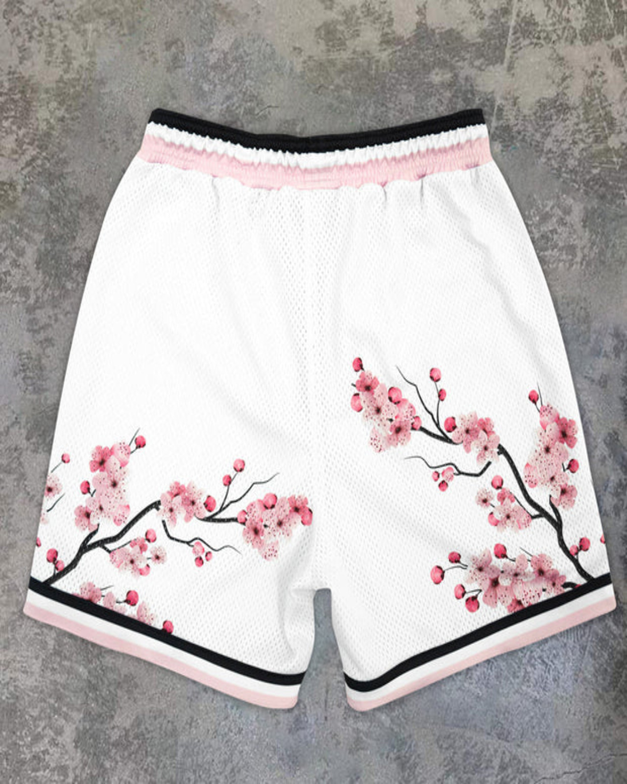 white and red basketball shorts with flower to detailed prouduct page