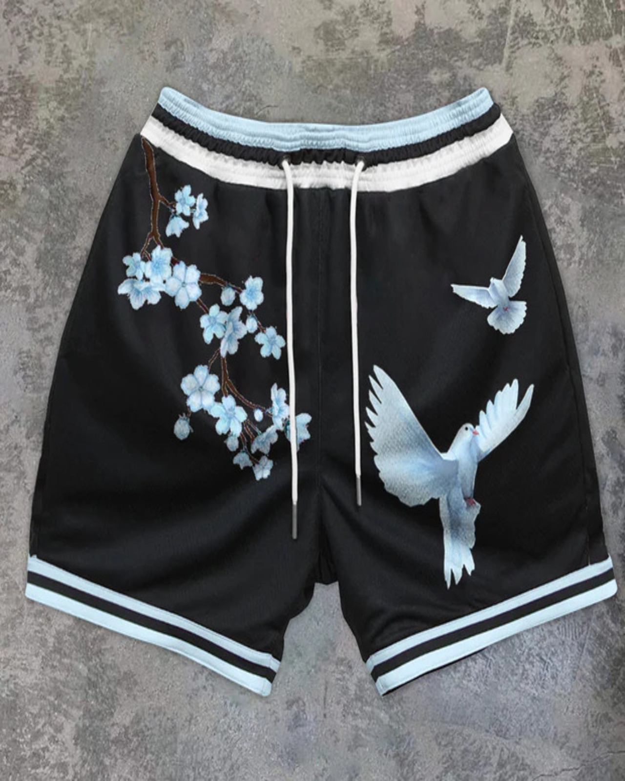 black basketball shorts with birds to detailed prouduct page