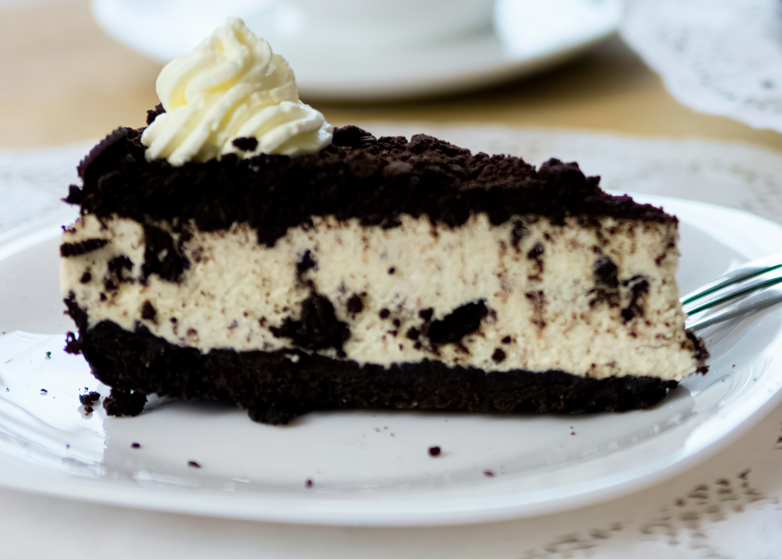 A slice of oreo cheesecake