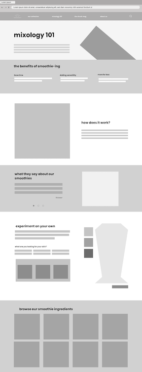 prototype image of teamate wireframe of mixology page of drunk elephant in drunk elephant page next to the Prototype-wireframing context.