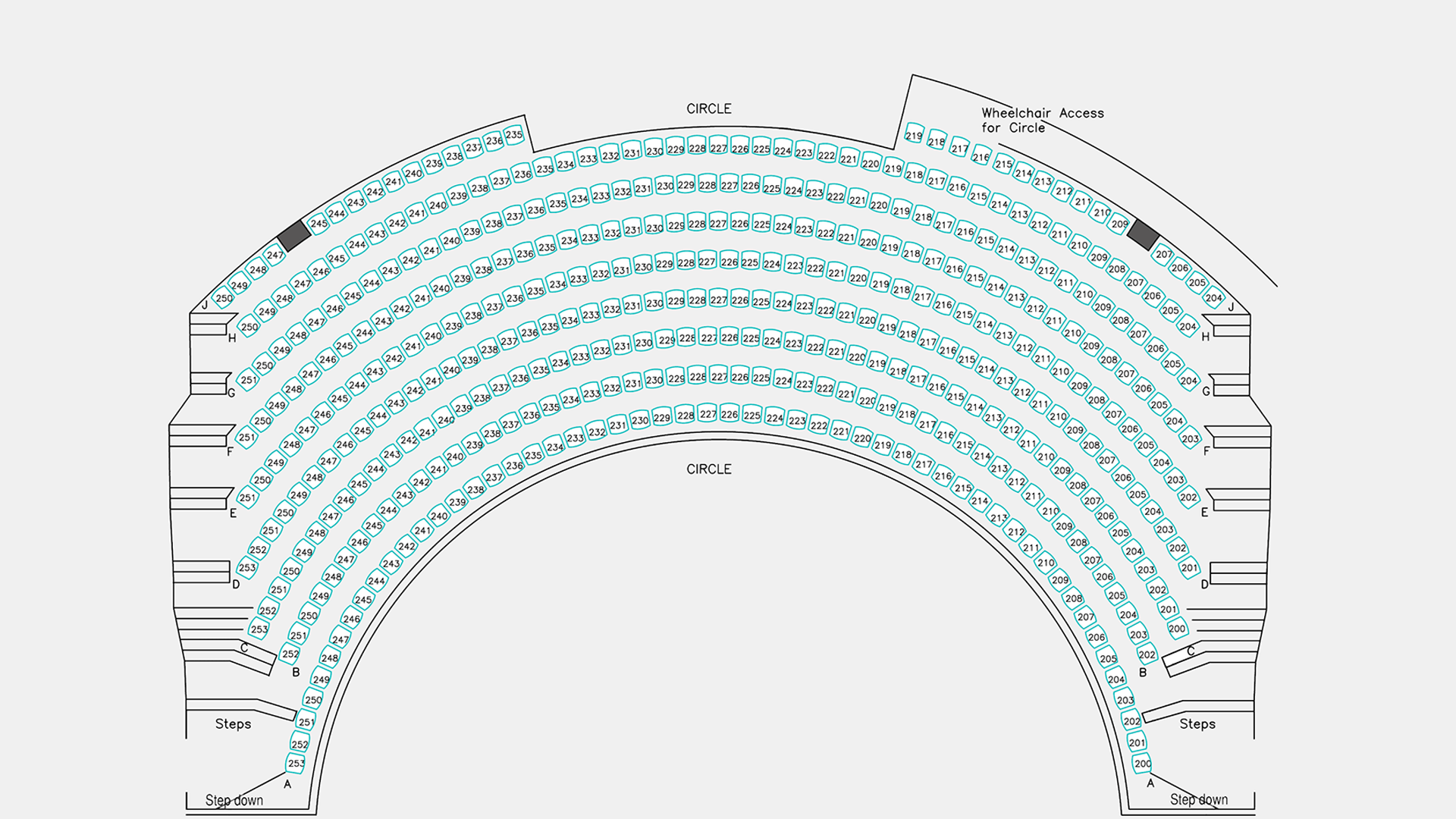 displaying the back orchestra seating with spotlight