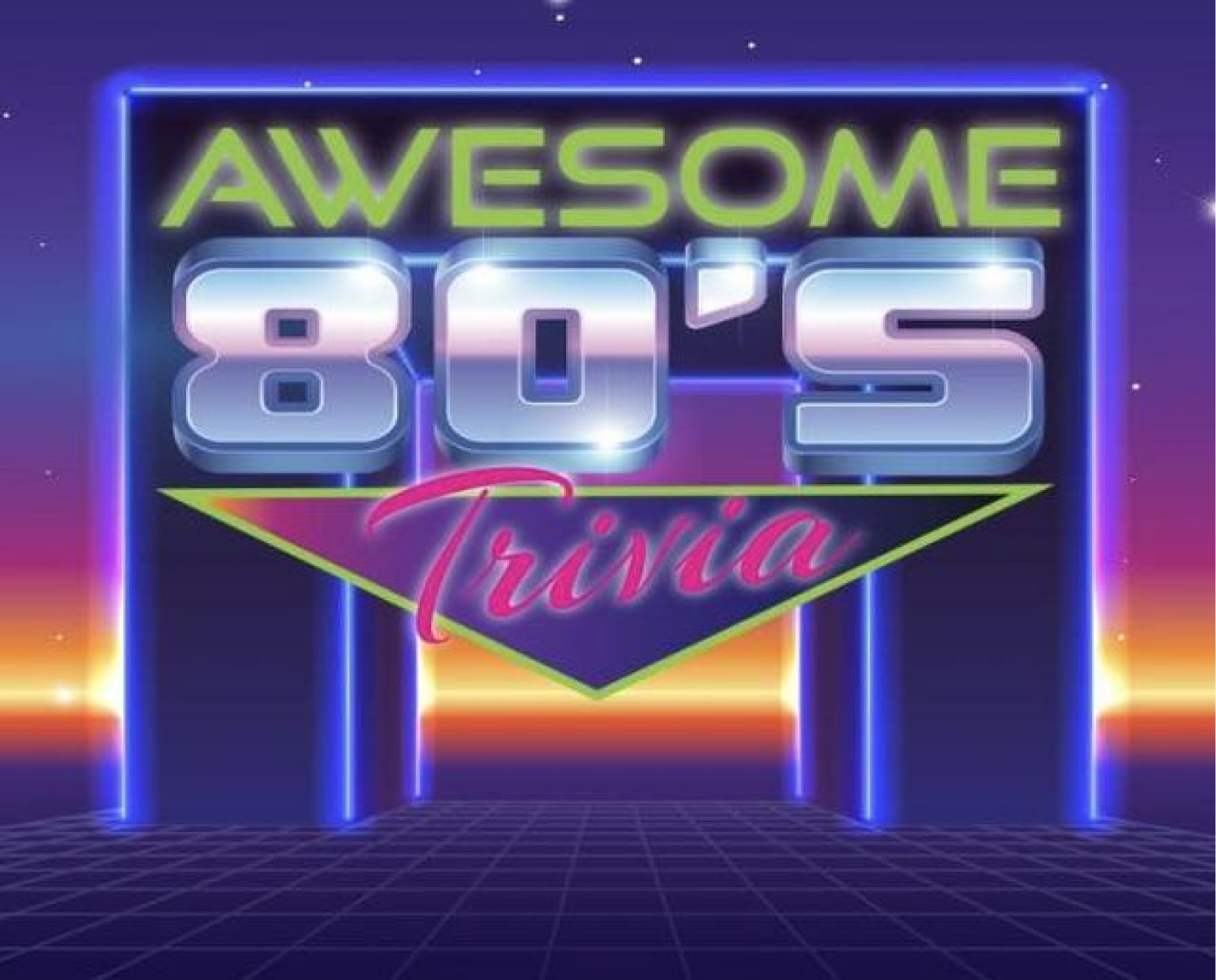 text, awesome eighties trivia, on a retro background