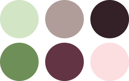 Colours used in the website: light/dark neutral pinks and light/dark greens.