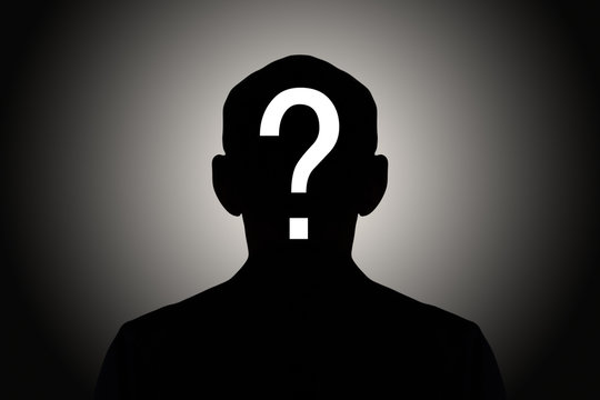 A silhouette of a man with a question mark at it's head