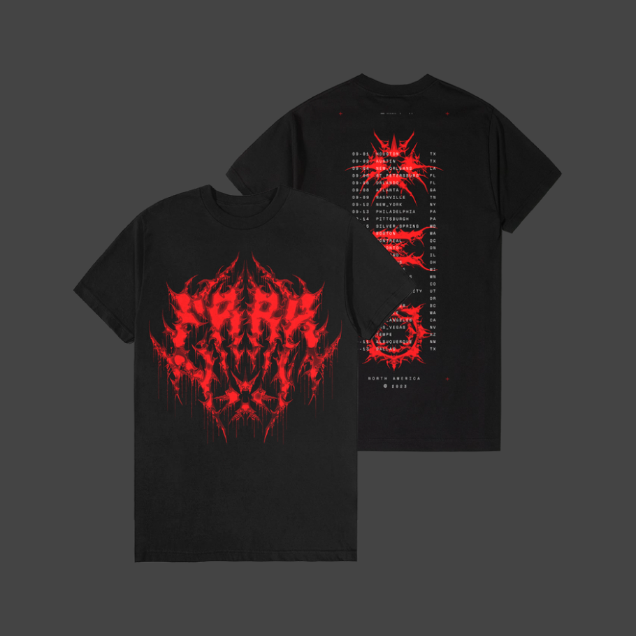 Black shirt with the band ERRA's logo and their 2023 tour dates