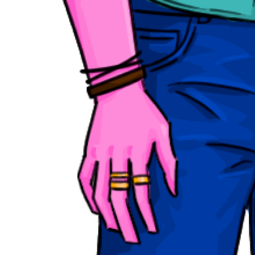 biped male character's bracelets and rings