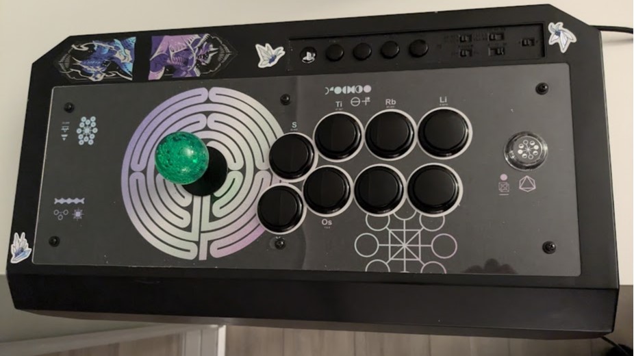 Black arcade stick with custom print.