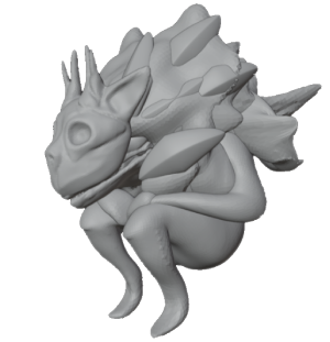 The Makobii sculpted directly in its hunched, ball-like pose.