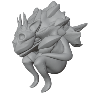 The Makobii sculpted directly in its hunched, ball-like pose.