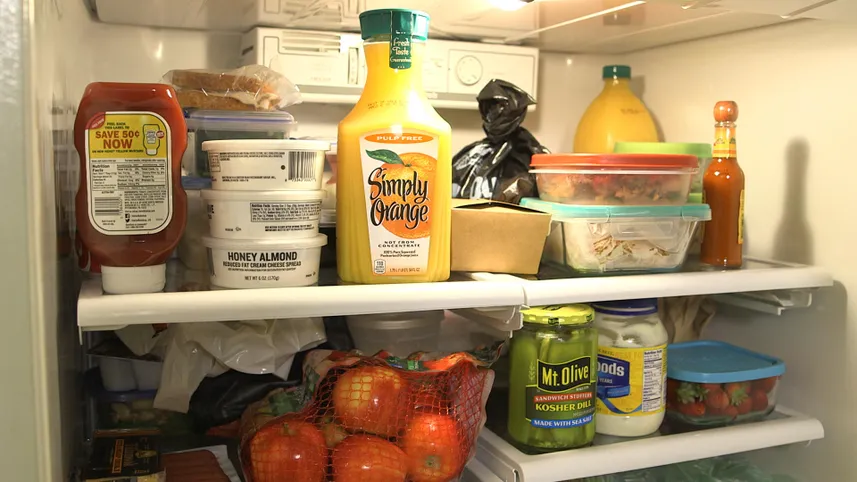 The inside of a fridge.