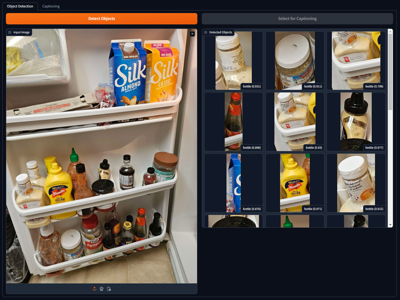 The results of object detection on my friend's fridge