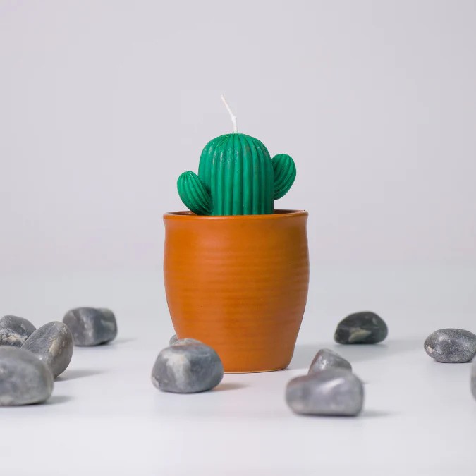 A decorative cactus-shaped candle.