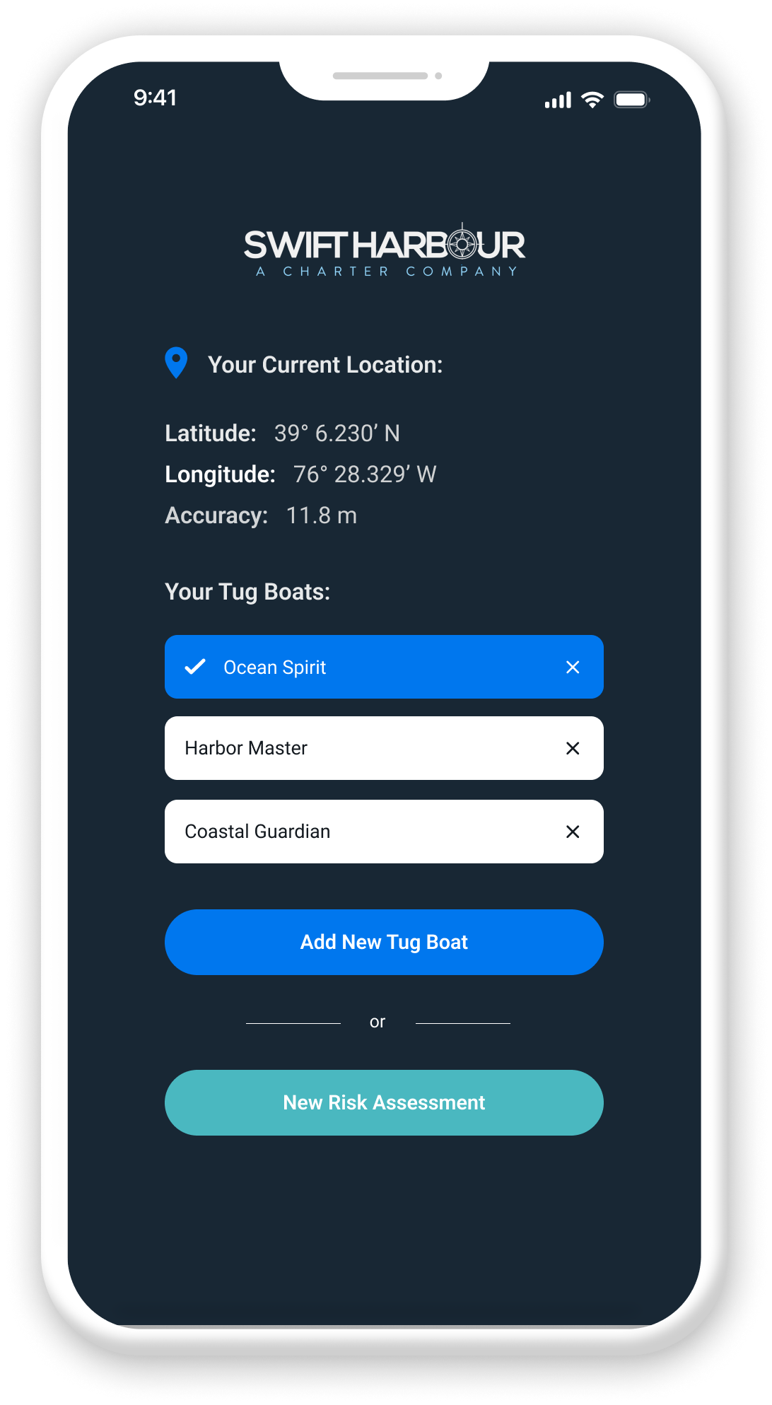 Mockup of transport canada tugboat risk advisor app screen 2