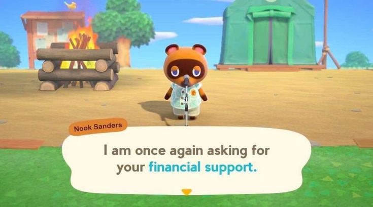 Nook Sanders from Animal Crossing wanting your money