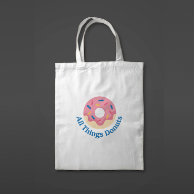 Tote bag with the All Things Donuts logo