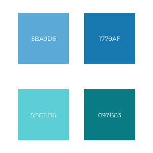 2 colour palettes, one of two shades of blue, one of two shades of turquoise