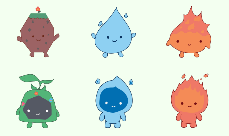 Six adorable elemental creatures