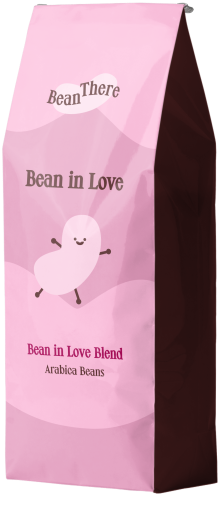 coffee bean bag with pink packaging