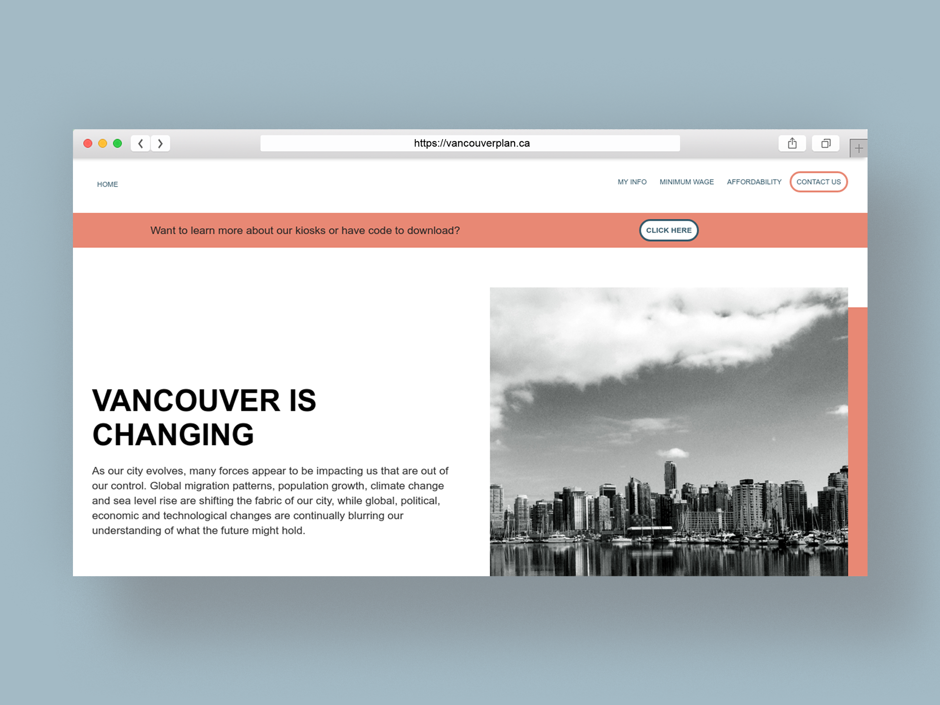 Vancouver Plan Project aid Website homepage