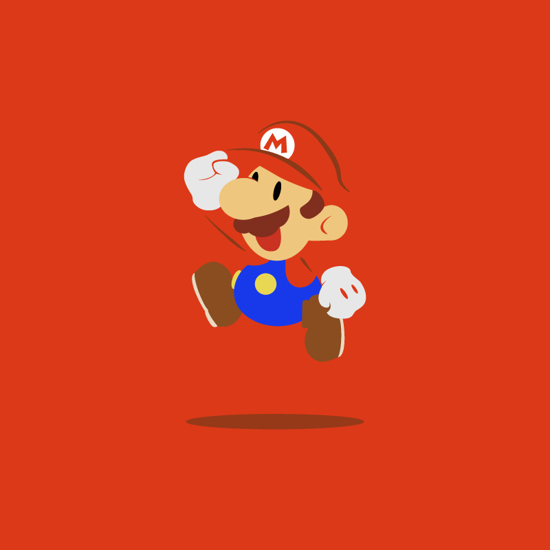 A red desktop wallpaper featuring Paper Mario.