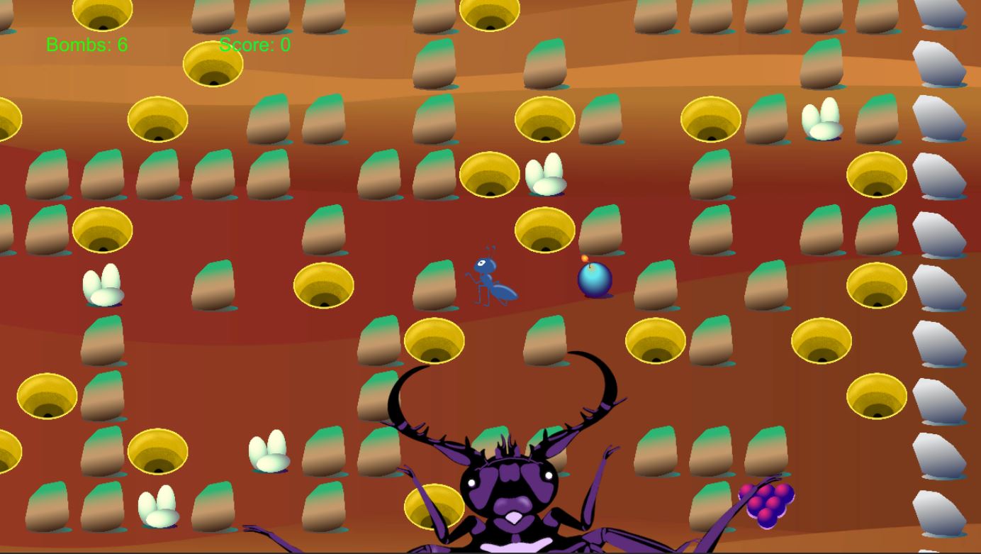 Screenshot of gameplay from school project: Ant Blast