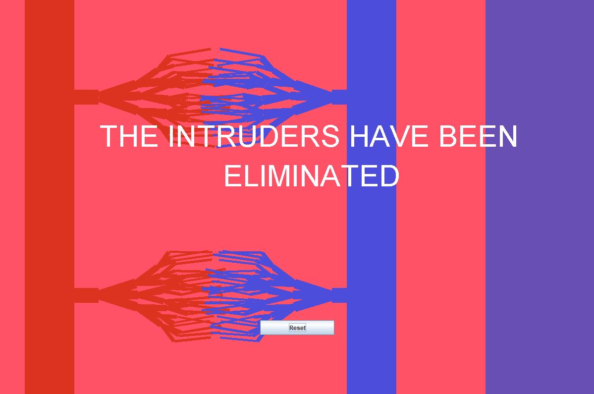 Screenshot of the program when all intruders have been eliminated