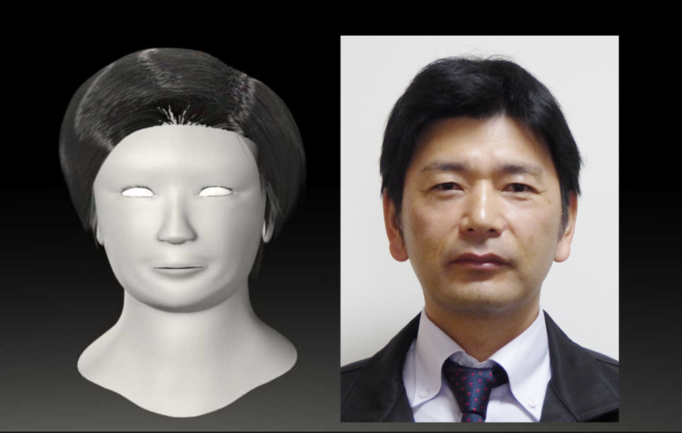 A 3D model next to a photo reference of an adult male