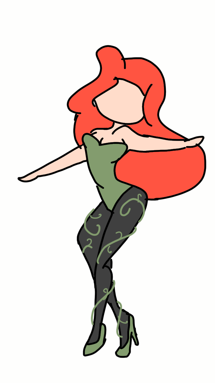 A doodle of a lady with orange hair and green outfit