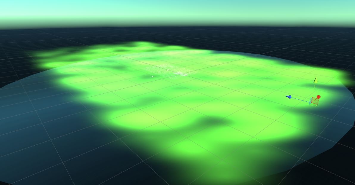 A bird's eyeview of the entire map of Echo that shows the northern lights simulation in Unity