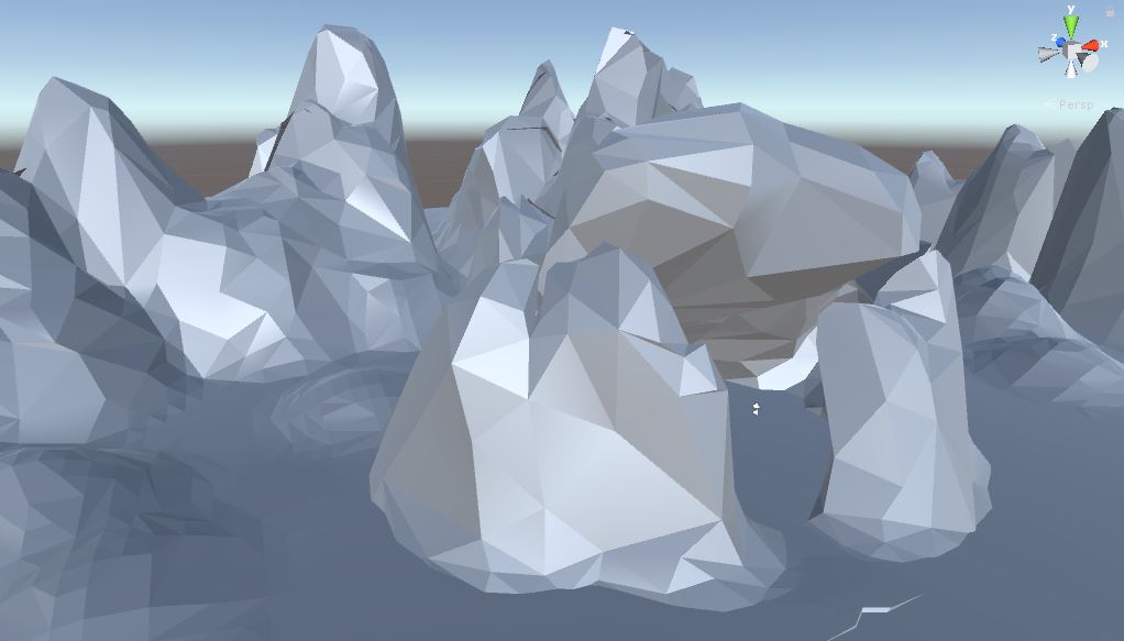 A low-poly 3D model of the bear cave with some terrain in later stages of progress