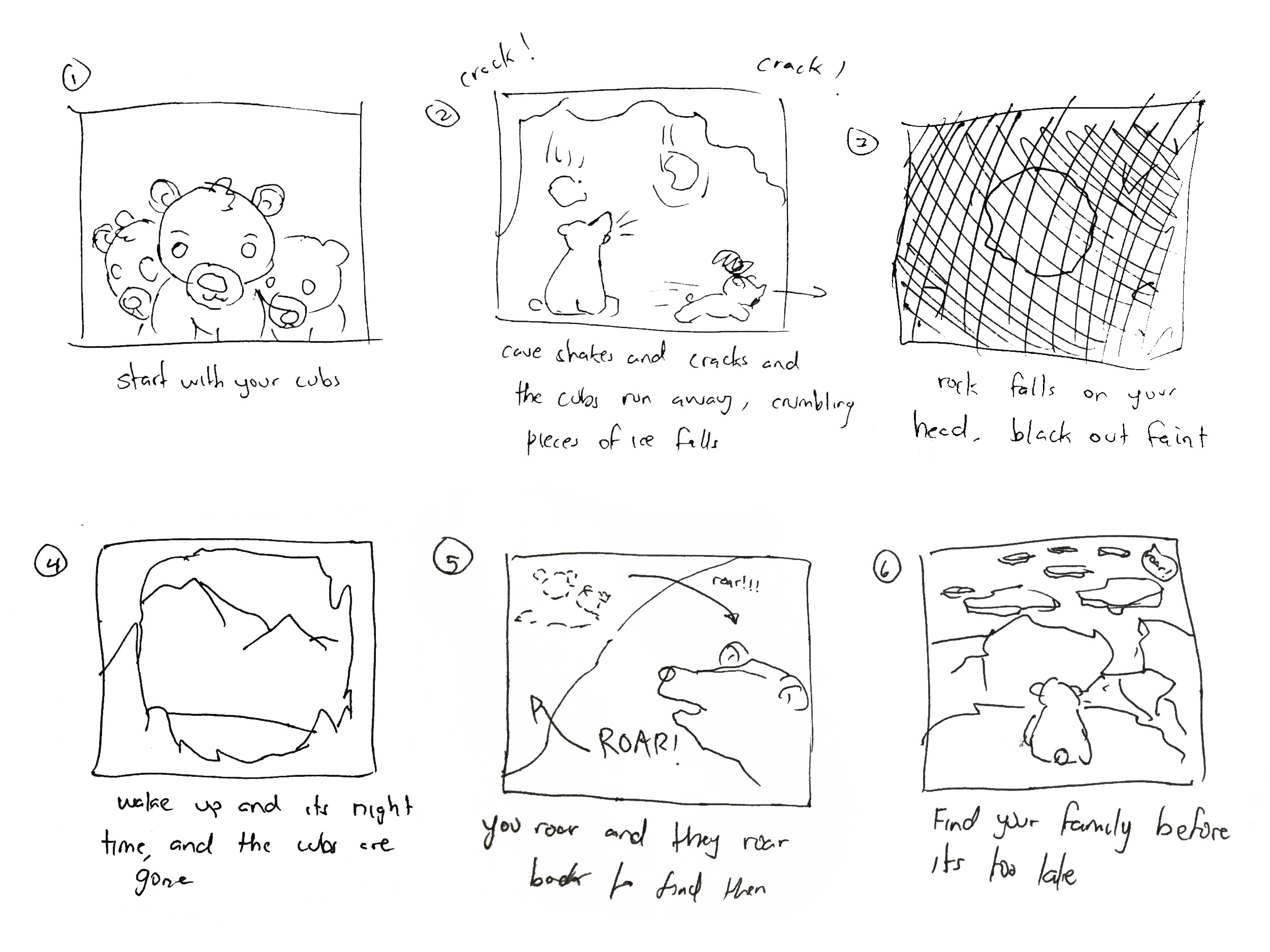 A storyboard sketch of Echo's in-virtual-reality experience