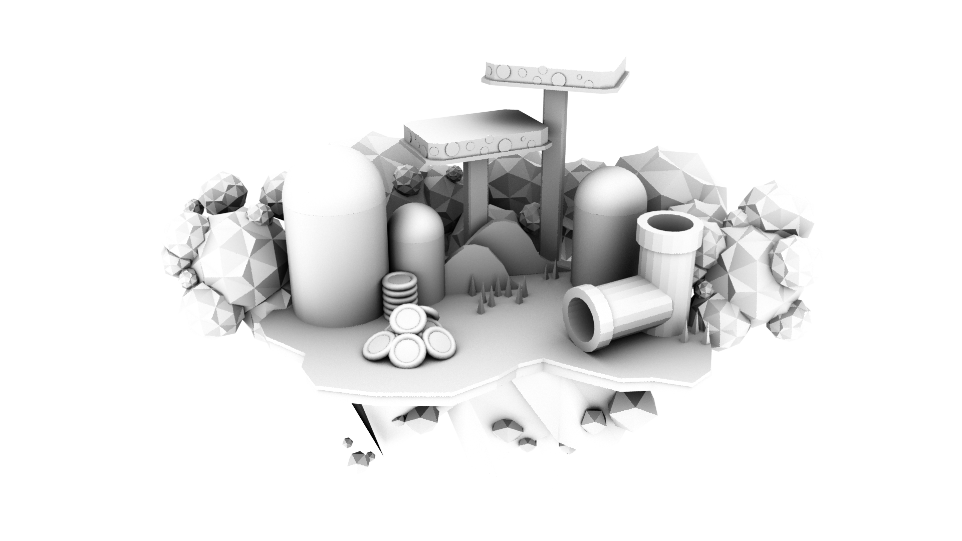 The occlusion layer of Jameson's low-poly 3D model island