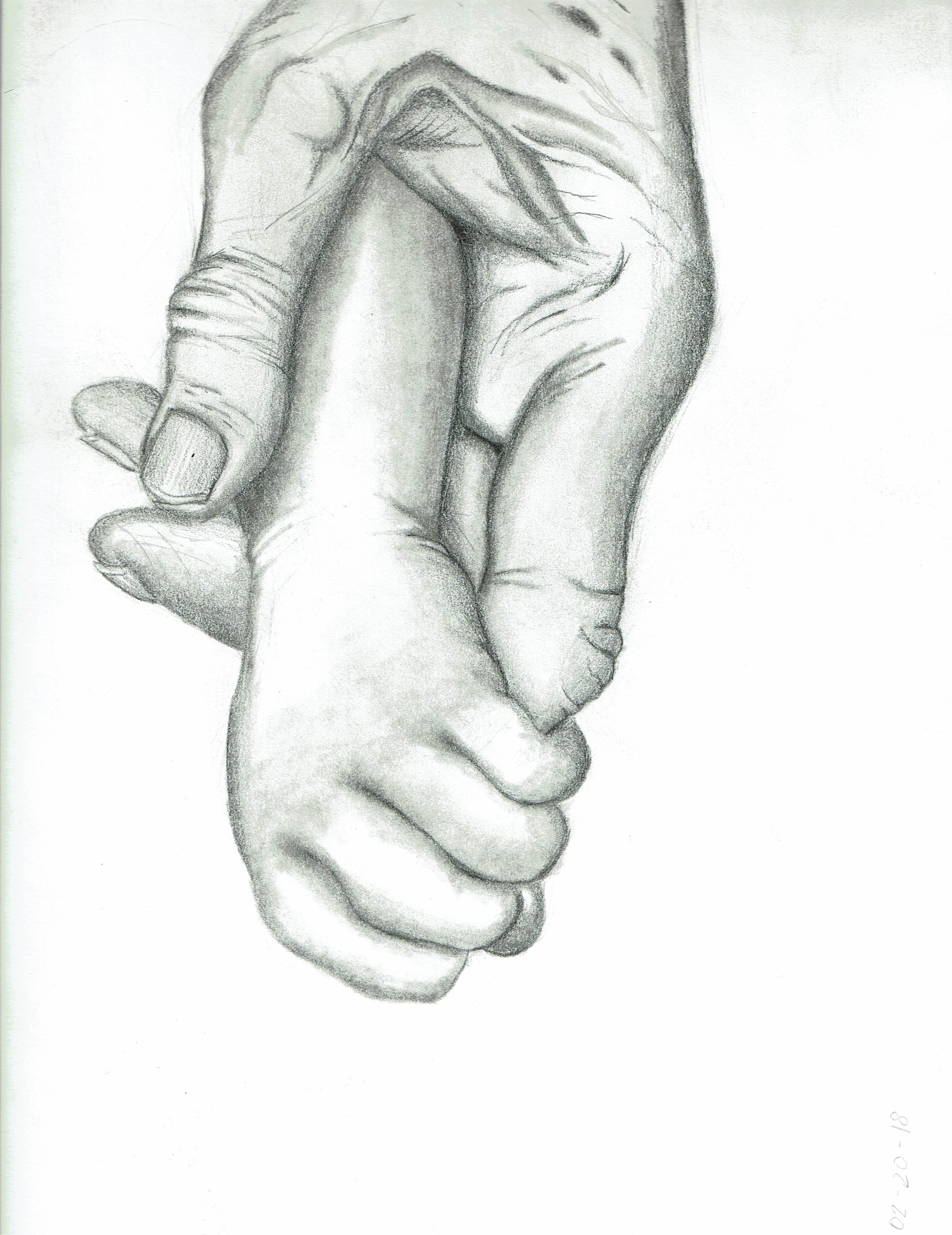 An elder's hand holding a child's hand