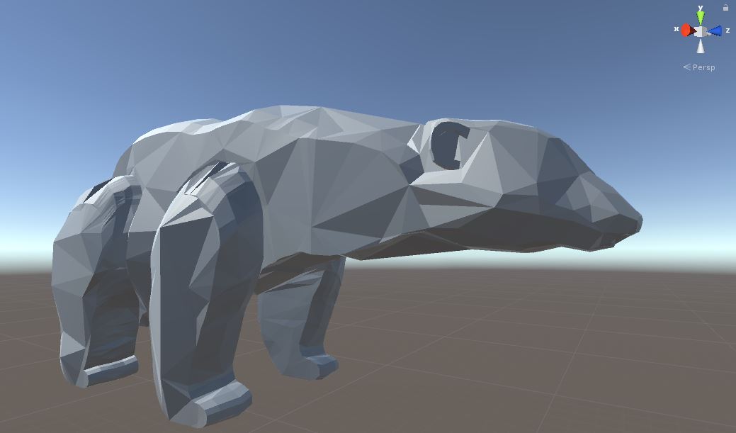 the low-poly 3D polygon polar bear in Unity