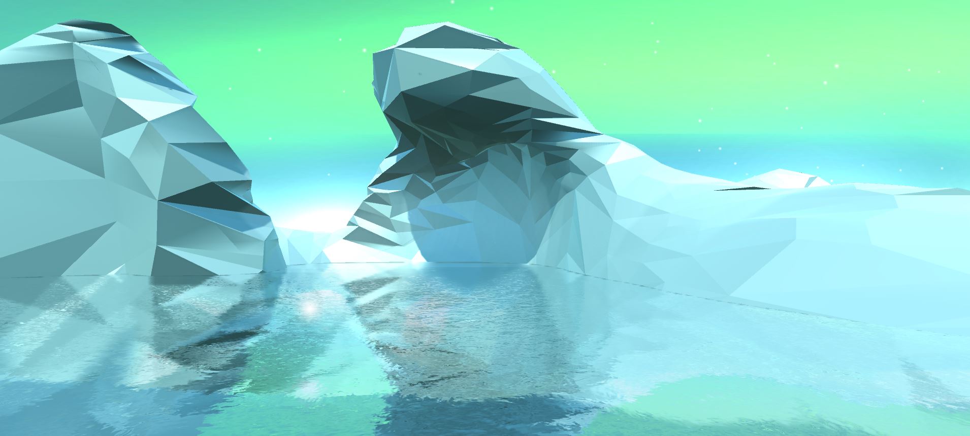 a simulated 3D low-poly scenery of an iceberg in water