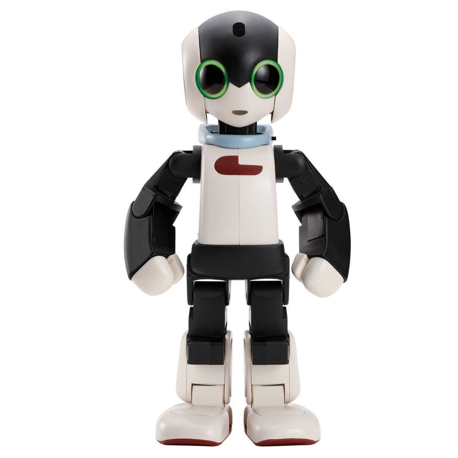 A toy robot with a menacing expression