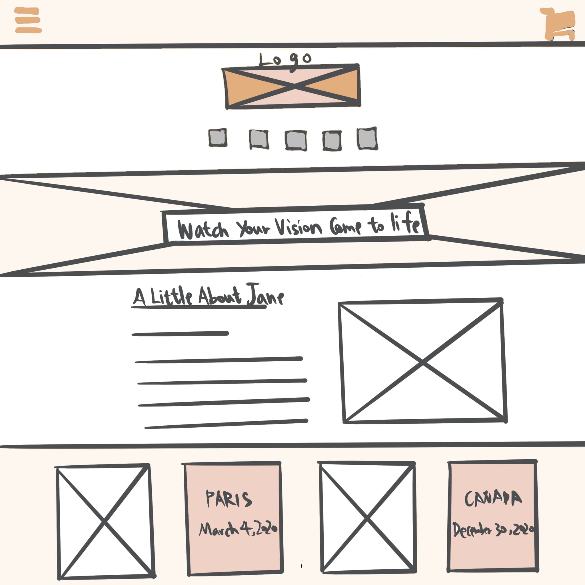 wireframes of the website homepage