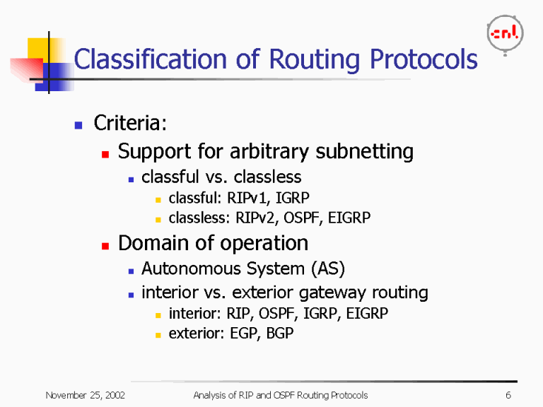 Classification Of Routing Protocols