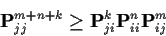 \begin{displaymath}{\bf P}^{m+n+k}_{jj} \ge {\bf P}^k_{ji} {\bf P}^n_{ii}{\bf P}^m_{ij}
\end{displaymath}