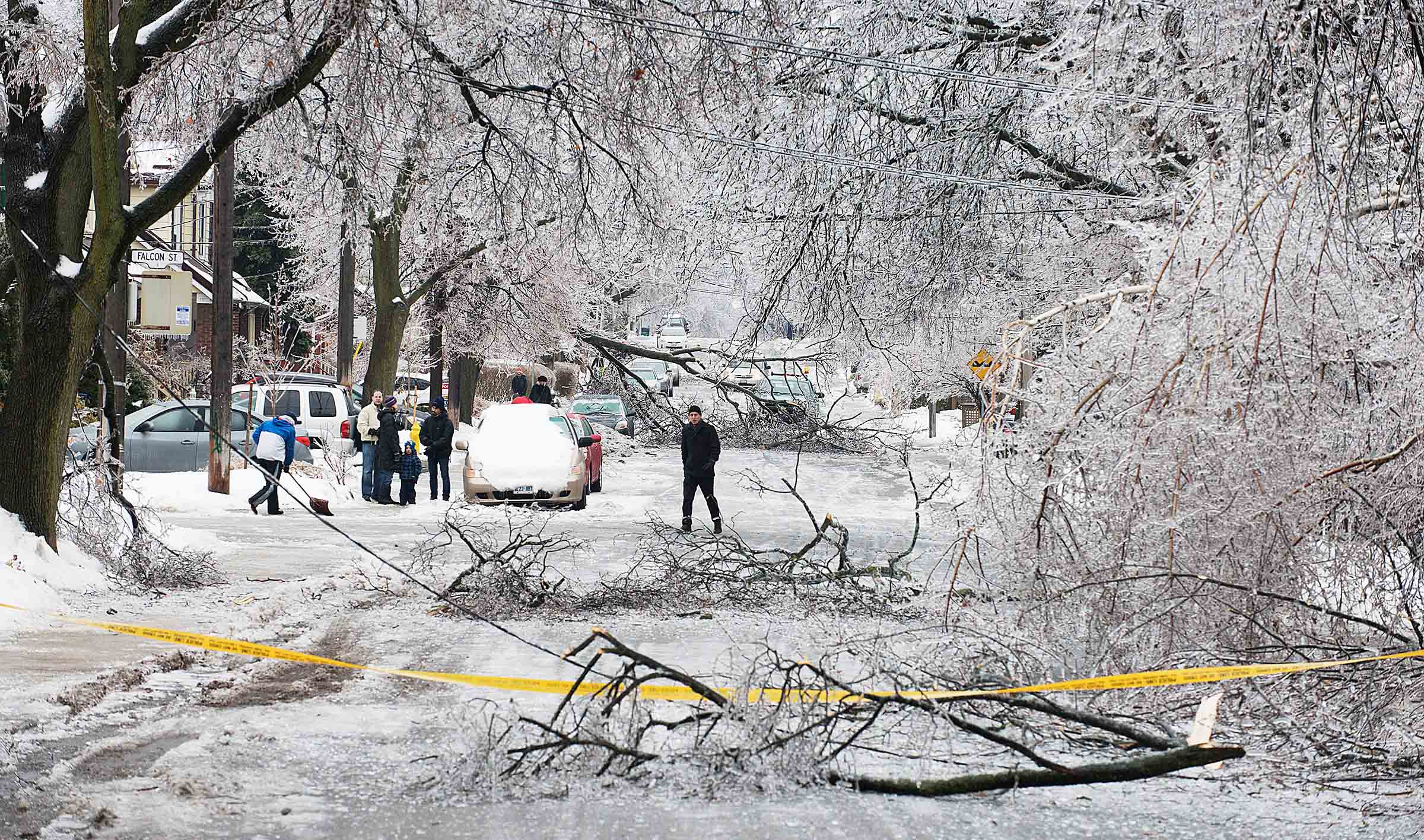 street covered in frozen rain