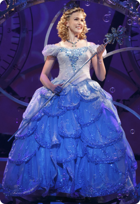 Glinda in a blue dress