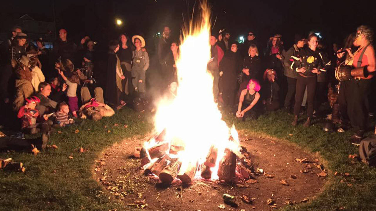 A bonfire party in the evening.