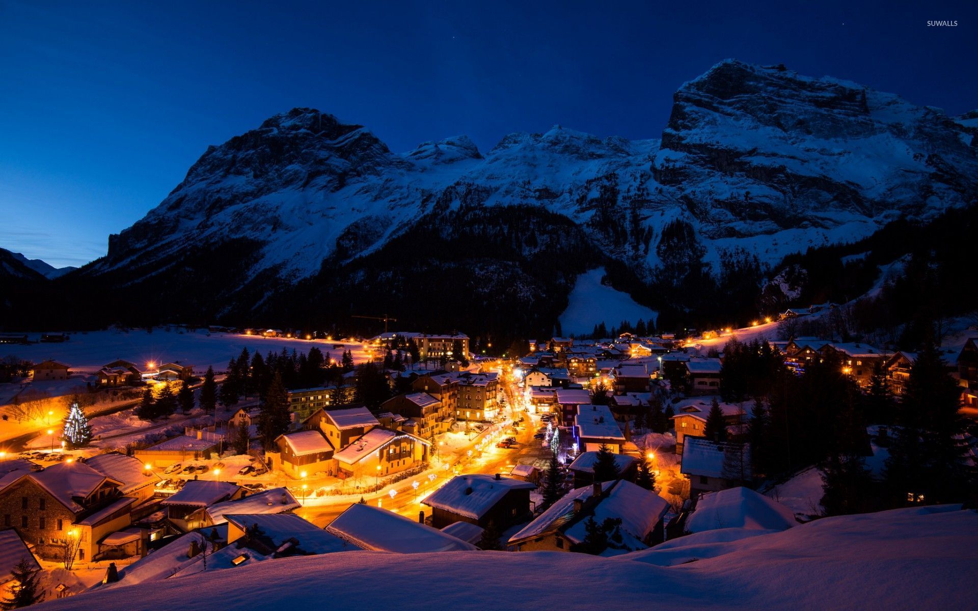 Mountain town at night