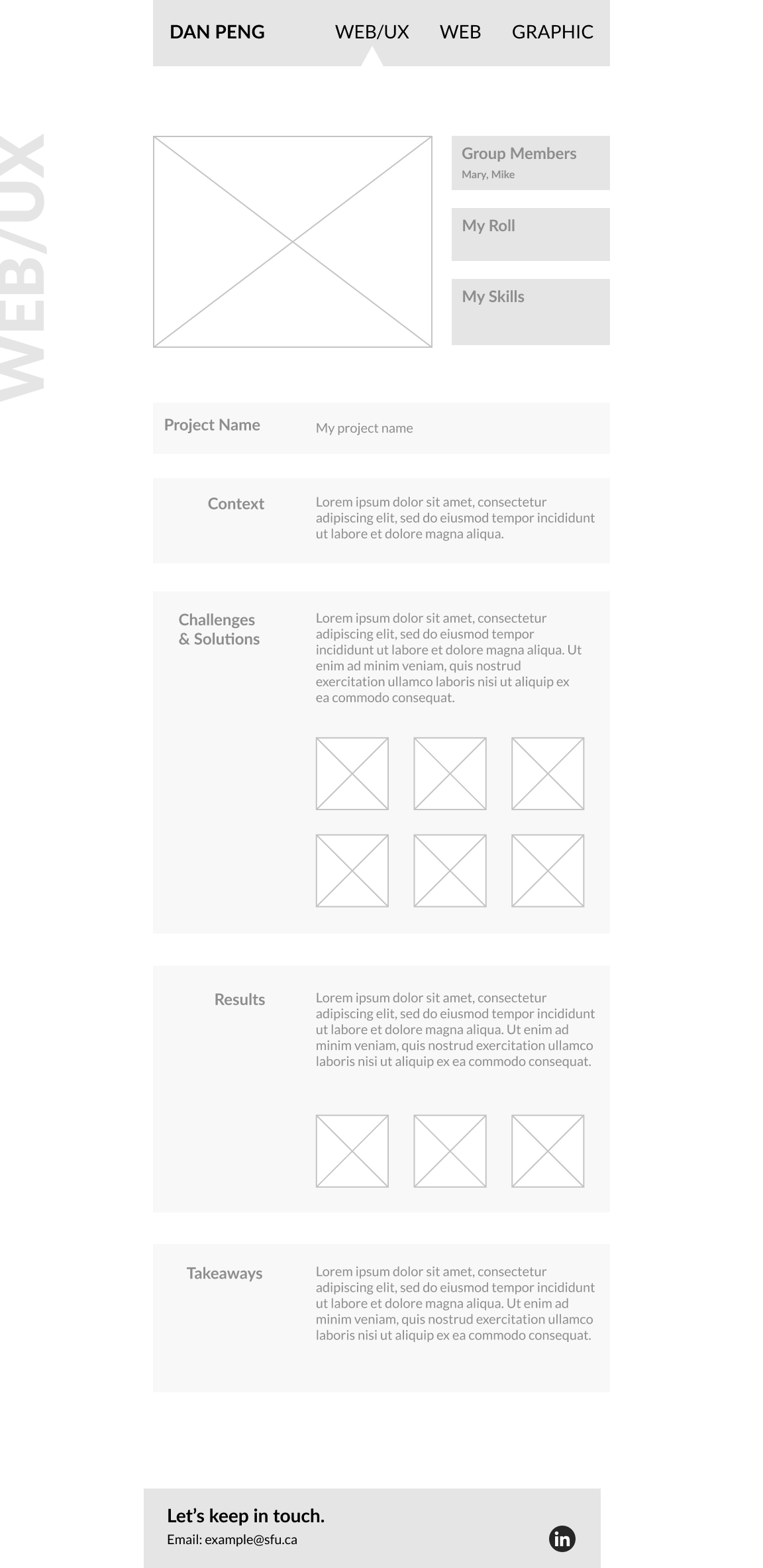 The wireframe of project intro page