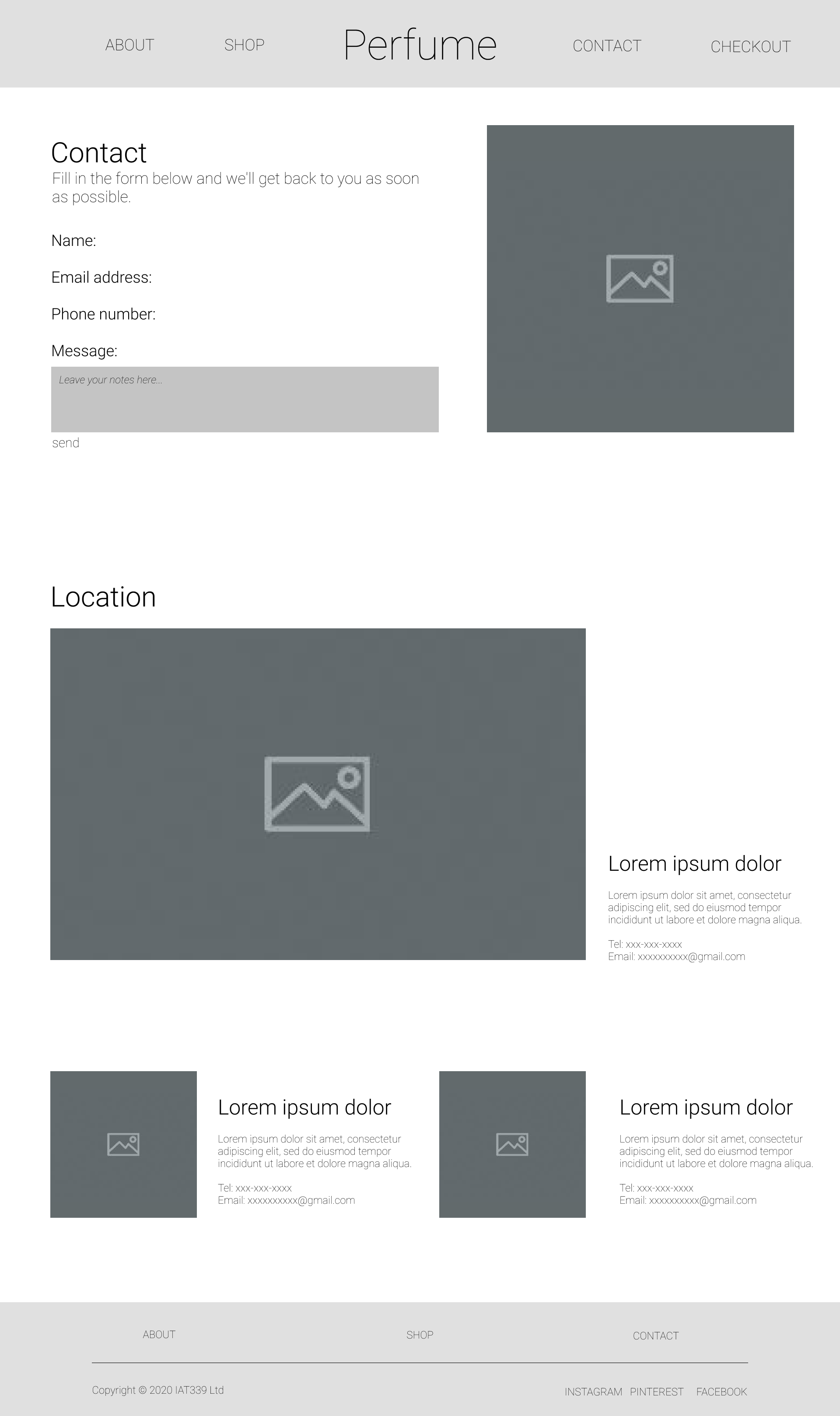 Wireframe for contact page