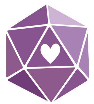 A D20 dice that is purple on a white background